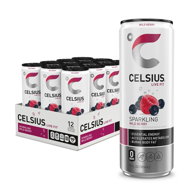 CELSIUS Baya Silvestre Espumosa, Bebida Energética Esencial Funcional Lata de 12 fl oz