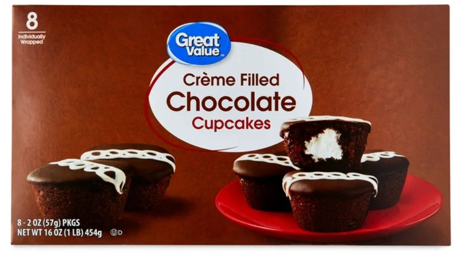 Great Value Creme Filled Chocolate Cupcakes, 16 oz, 8 Count