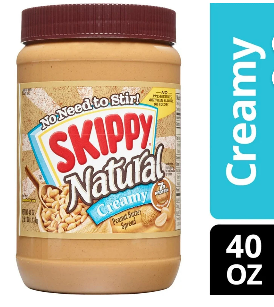 SKIPPY Mantequilla de Maní Cremosa Natural para Untar, 7 G de Proteína por Porción, Frasco de Plástico 40 oz