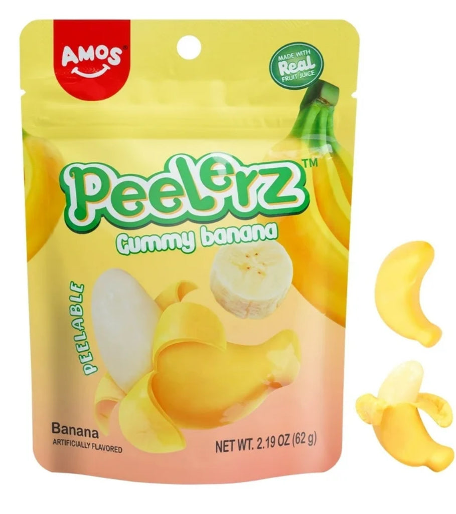 Amos Gomitas Peelerz Plátano Gummy Caramelos Resellables 2.19oz
