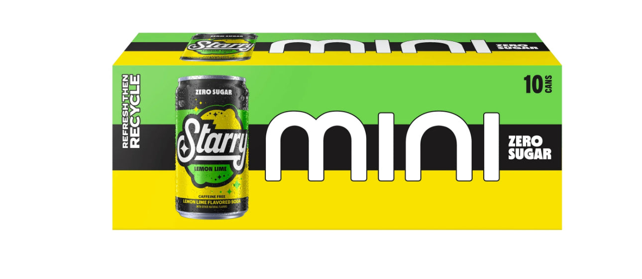 Starry Zero Sugar Refresco de Lima y Limón, 7.5 fl oz, Paquete de 10 Mini Latas