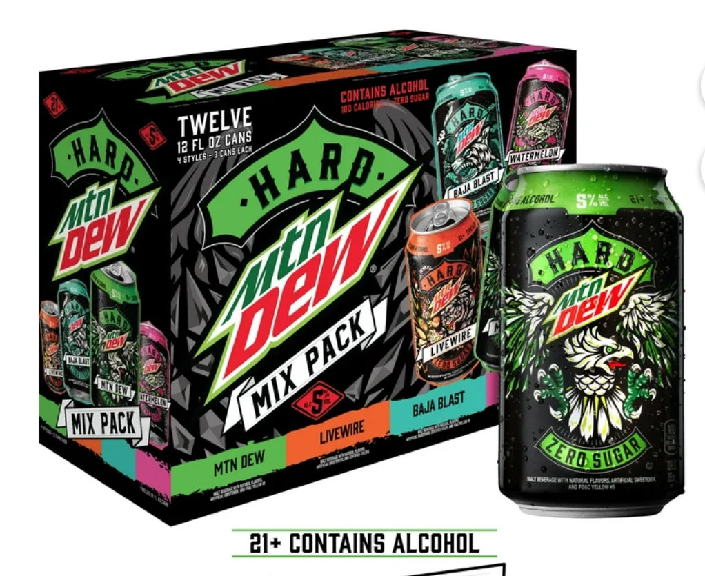 Hard Bebida de Malta de Variedad Clásica Mountain Dew Paquete de 12, Latas de Aluminio de 12 Fl. Oz., 5 % de Alcohol en Volumen