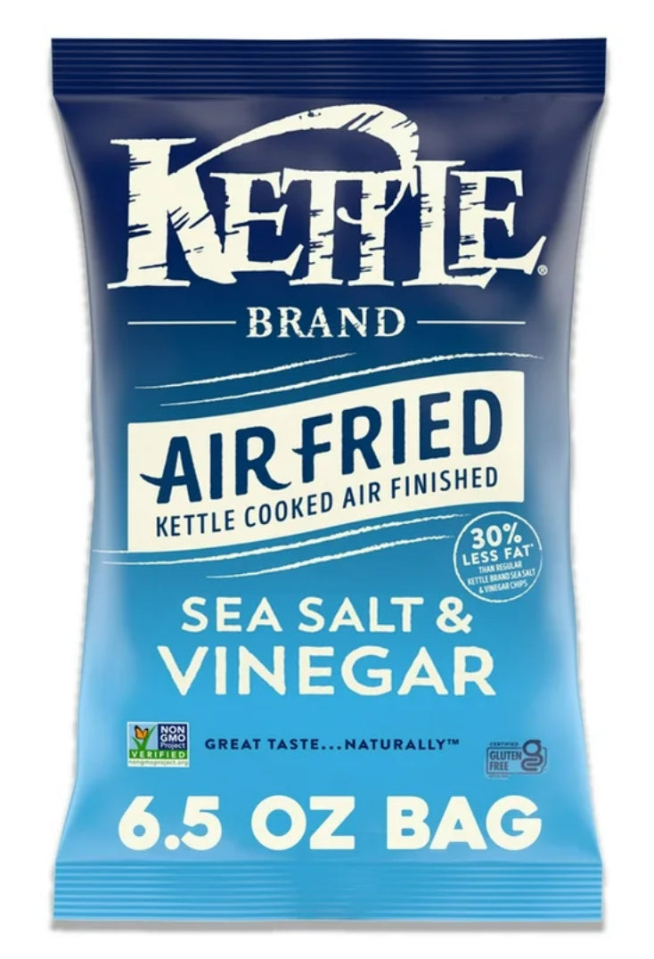 Kettle Brand Papas Fritas Papas Fritas con Sal Marina y Vinagre, Bolsa de 6.5 oz