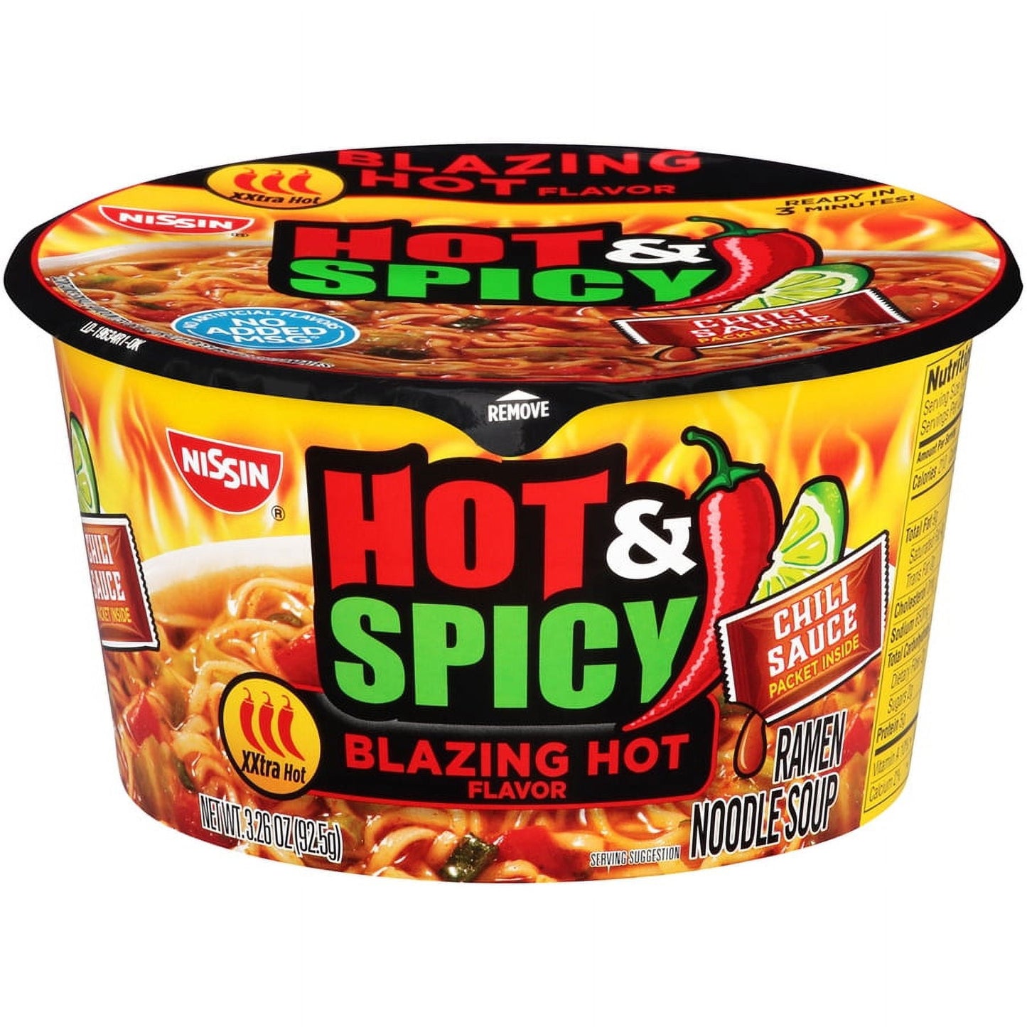 Nissin® Sopa de Fideos Ramen Picante y Picante con Sabor Ardiente, 3.26 oz. Bowl