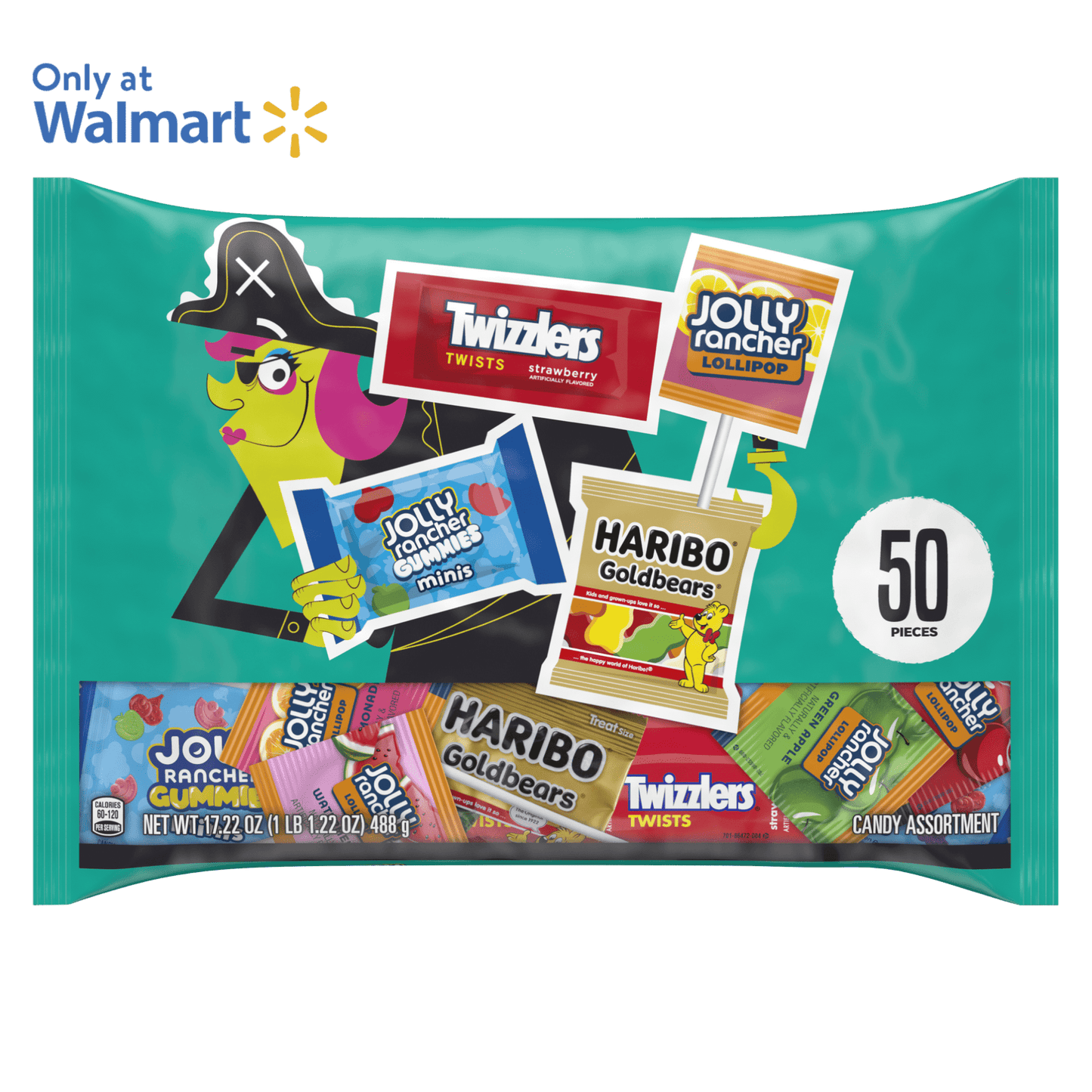 Haribo, Jolly Rancher And Twizzlers Caramelo de Halloween con Sabor a Frutas Variadas Bolsa 17.22 oz, 50 Piezas