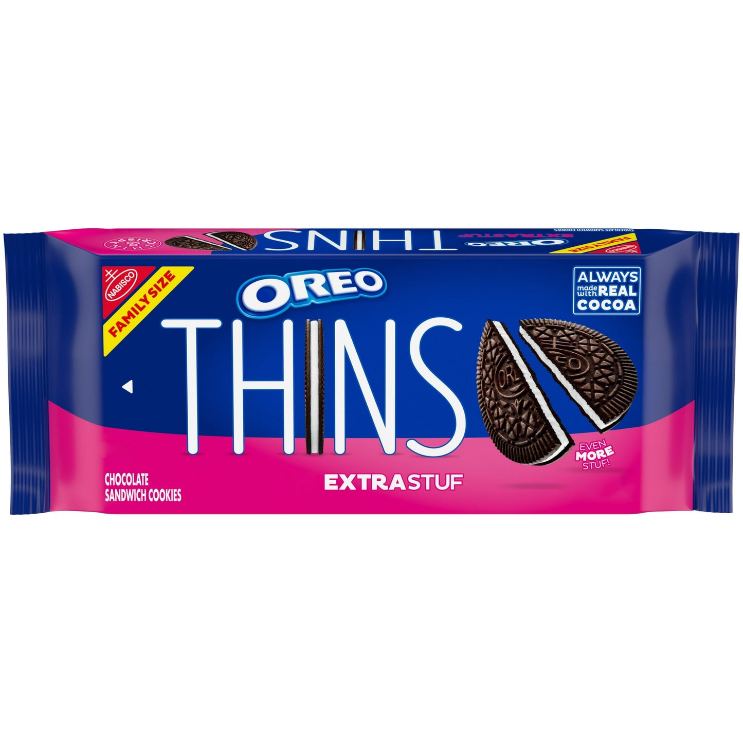 OREO thins Galletas Tipo Sándwich de Chocolate Extra Rellenas, Tamaño Familiar, 12.33 oz