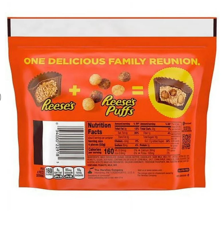Reese's Miniatures, Cups Candy, Share Pack Milk Chocolate Peanut Butter Reese's Puffs Cereal9.6oz Pack of 2