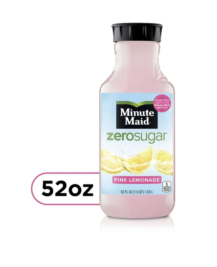 Minute Maid Zero Sugar Pink Lemonade Juice, 52 fl oz Bottle