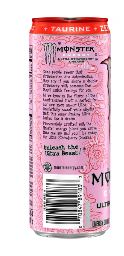 Monster Ultra Strawberry Dreams, Sugar Free Energy Drink, 12 fl oz,