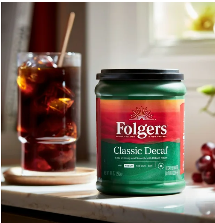 Folgers Decaf Coffee, Ground Coffee, Classic Medium Roast, 9.6 Ounce Canister