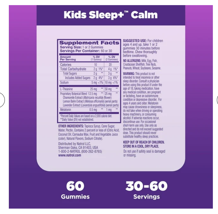 Natrol® Kids Sleep+™ Calm, Melatonin and L-Theanine, Sleep Gummies for Kids, Strawberry Flavor, 60 Count