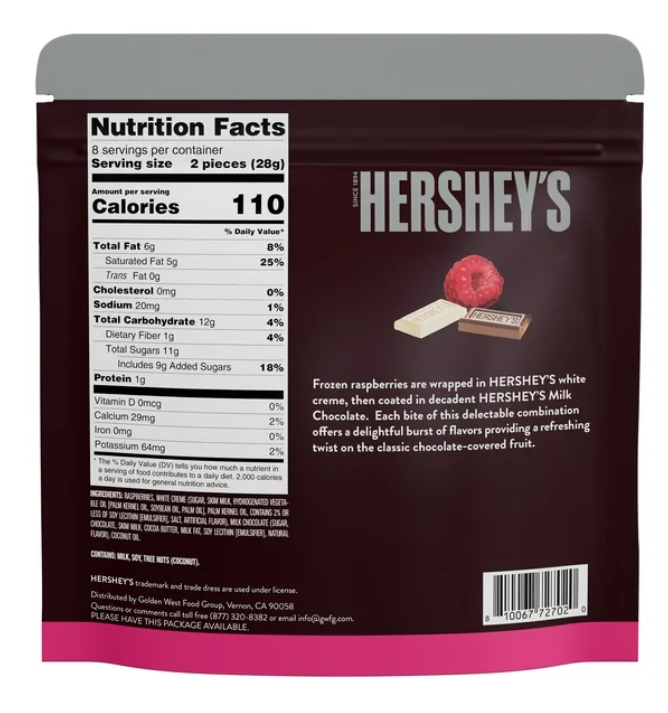 Hershey's Raspberries in White Creme & Milk Chocolate, 8 oz (Frozen)