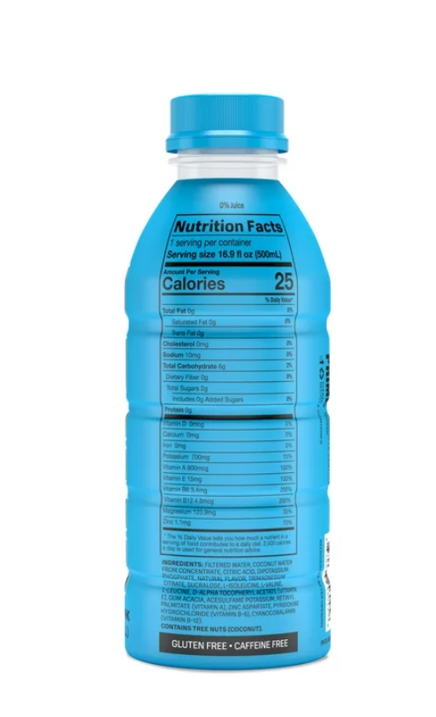 Prime Hydration Drink, Blue Raspberry, 16.9 fl oz, Single Bottle