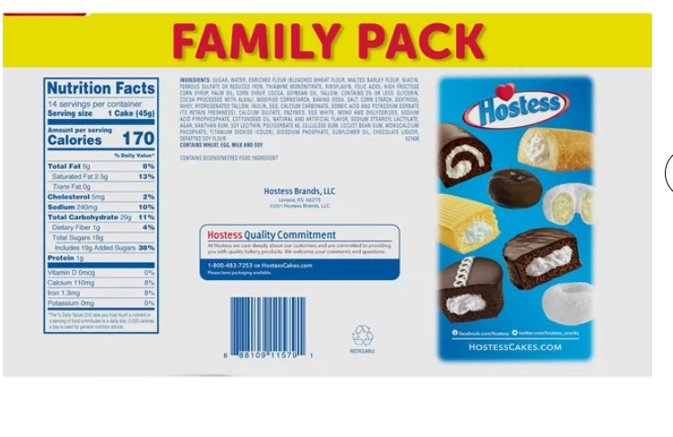 HOSTESS Chocolate Cupcakes, Creamy Filling, Chocolate Snack Cakes, Family Pack - 14 Count / 22.22 oz