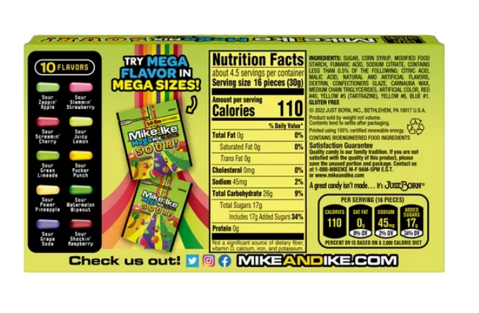 Mike and Ike Mega Mix SOUR! Chewy Candy, 5 ounce Theater Box, 1 count