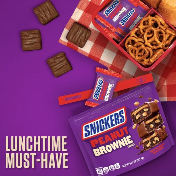 SNICKERS Peanut Brownie Squares Fun Size Chocolate Candy Bars, 6.61 oz - LOOP MX