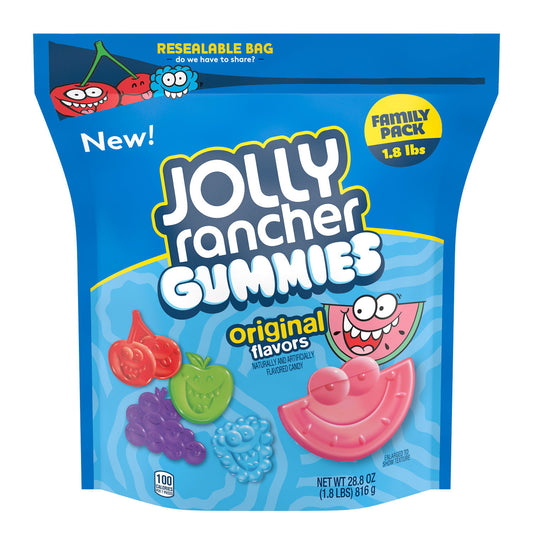 JOLLY RANCHER Assorted Fruit Flavored Chewy, Movie Snack Gummies Candy Resealable Family Pack, 28.8 oz - LOOP MX