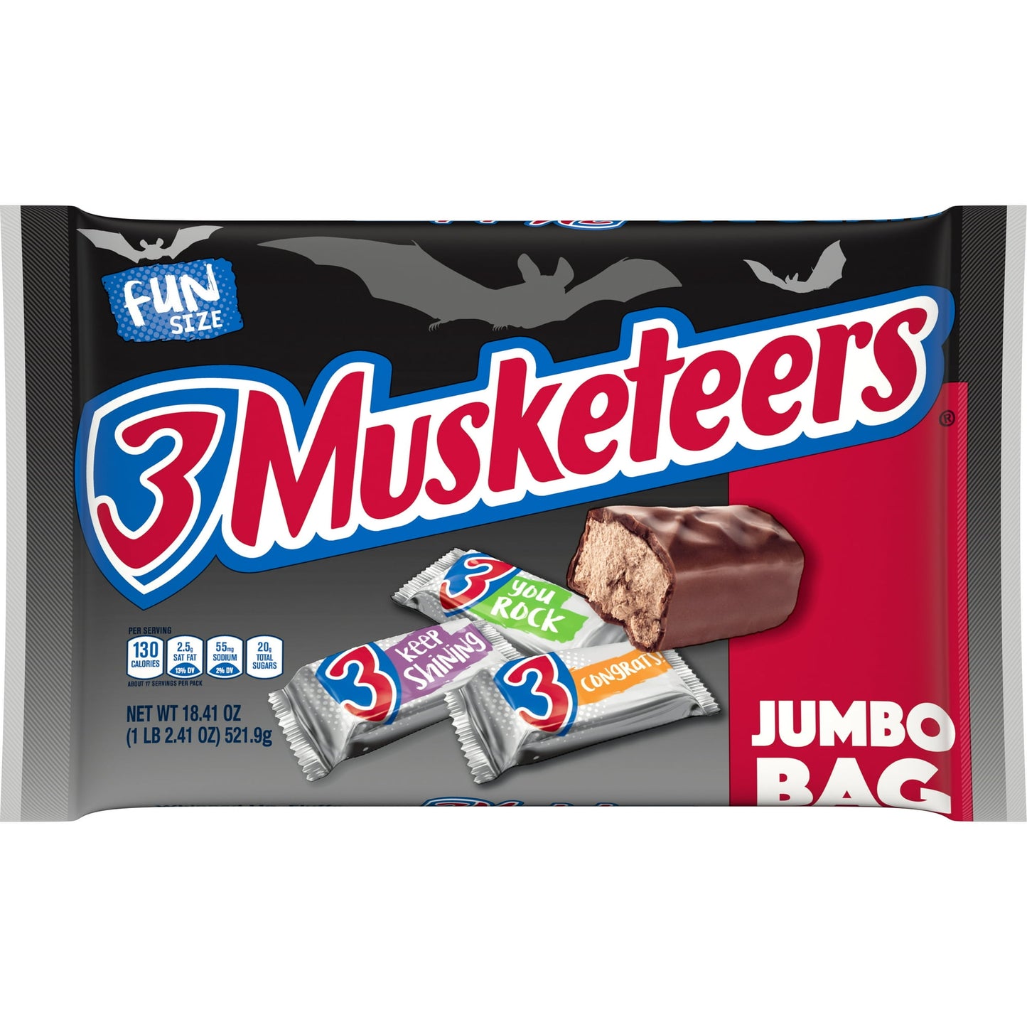 3 Musketeers Caramelo de Chocolate de Halloween de Tamaño Divertido y Espeluznante - Bolsa de 18,41 Oz