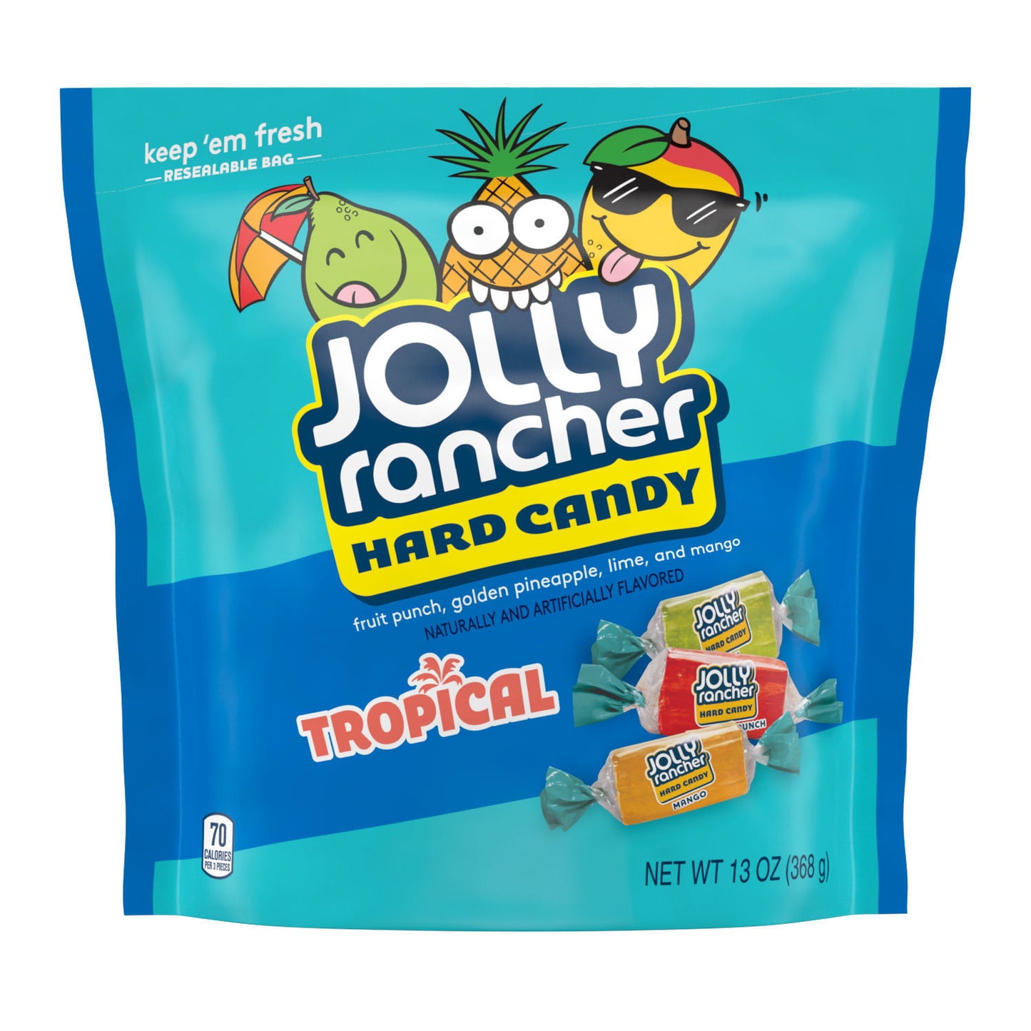 JOLLY RANCHER Assorted Tropical Fruit Flavored Hard, Individually Wrapped Candy Resealable Bag, 13 oz - LOOP MX