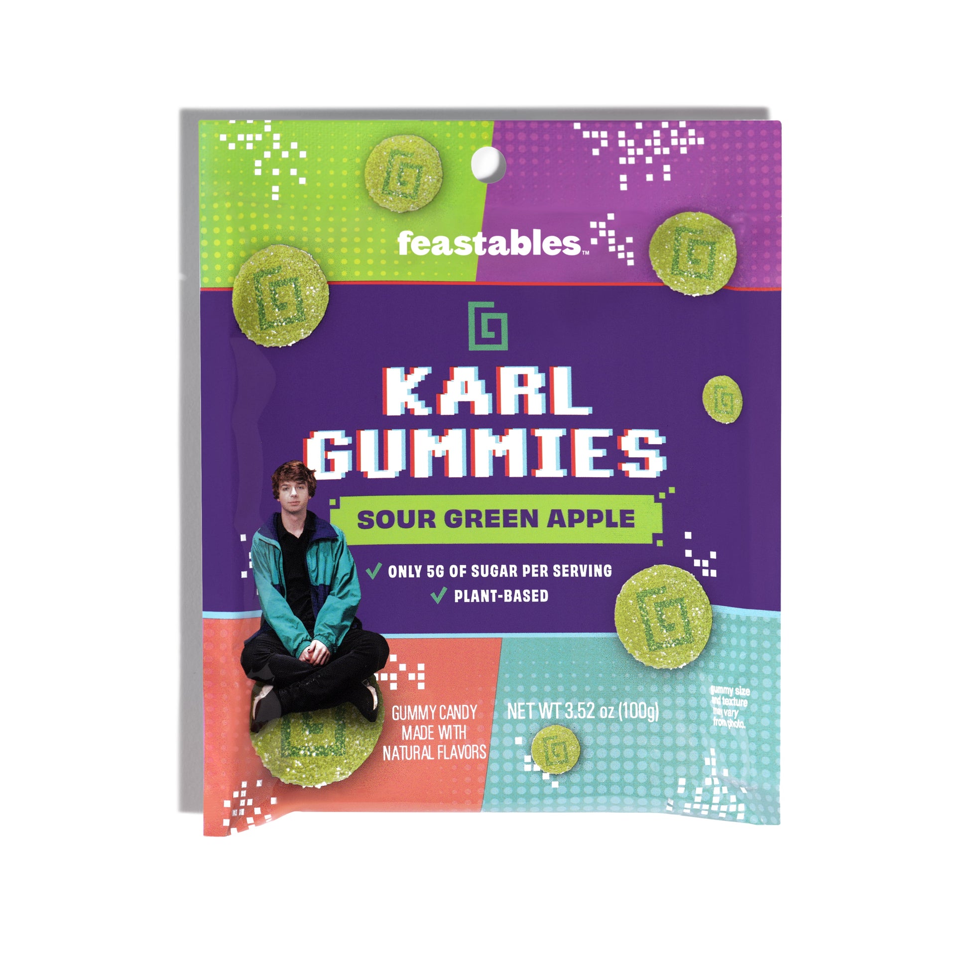 Feastables Karl Gummy Candy Sour Green Apple, 3.5 oz (100 g), 1 Bag - LOOP MX