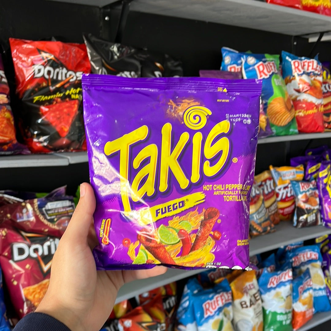 Takis Fuego 3.25 oz Snack Size Bag, Hot Chili Pepper & Lime Rolled Tor ... Takis Fuego 3.25 oz Snack Size Bag, Hot Chili Pepper & Lime Rolled Tor ...