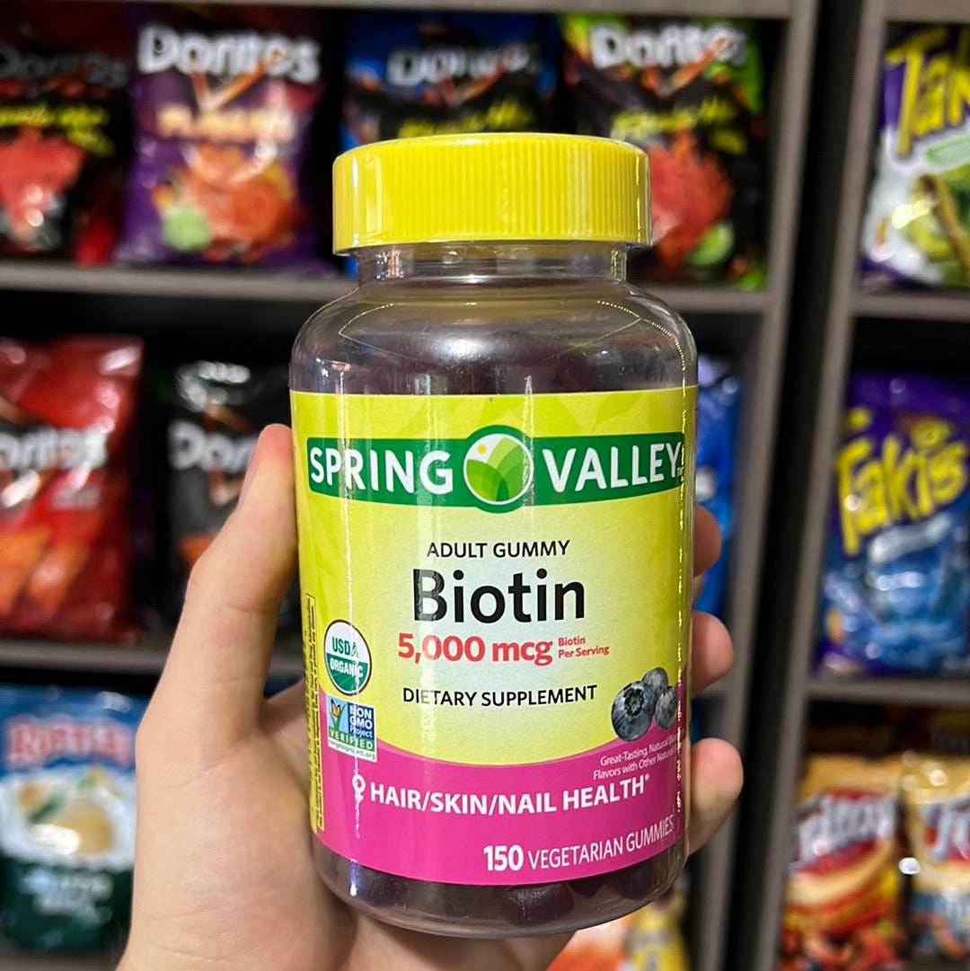 Spring Valley Non GMO Biotin Vegetarian Gummies, Blueberry, 5000 mcg, 150 Count - LOOP MX