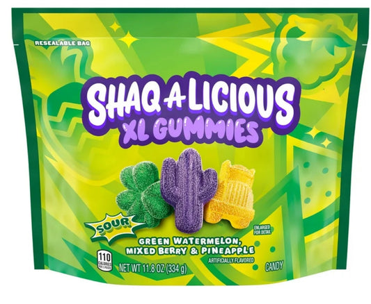 Bolsa de Gomitas Agrias SHAQ-A-LICIOUS (Sabores de Piña, Bayas Mixtas y Sandía Verde)