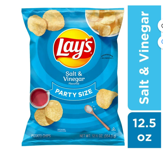 Lay's Salt & Vinegar Potato Snack Chips,Party Size, 12.5 oz Bag