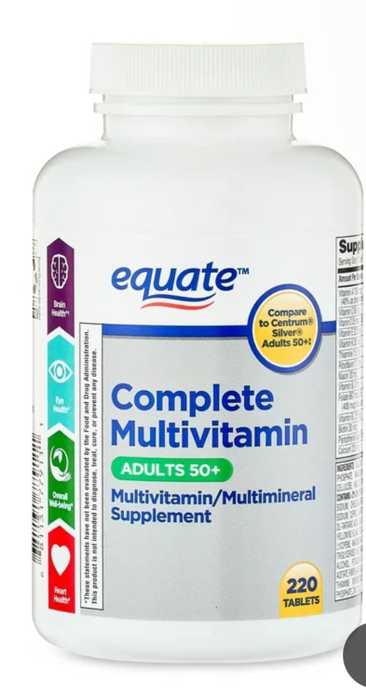 Equate Complete Multivitamin/Multimineral Supplement Tablets, Adults 50+, 220 Count