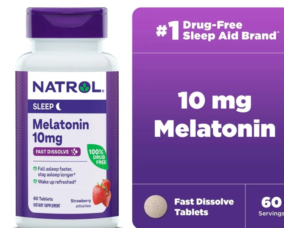 Natrol® Sueño Melatonin Tabletas de Disolución Rápida, Ayuda para Dormir durante la Noche, Sabor de Fresa, 10 Mg, 60