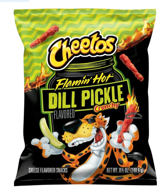 Cheetos Flamin' Hot Snacks con Sabor a Queso Crujiente y Pepinillo, Bolsa de 8.5 oz