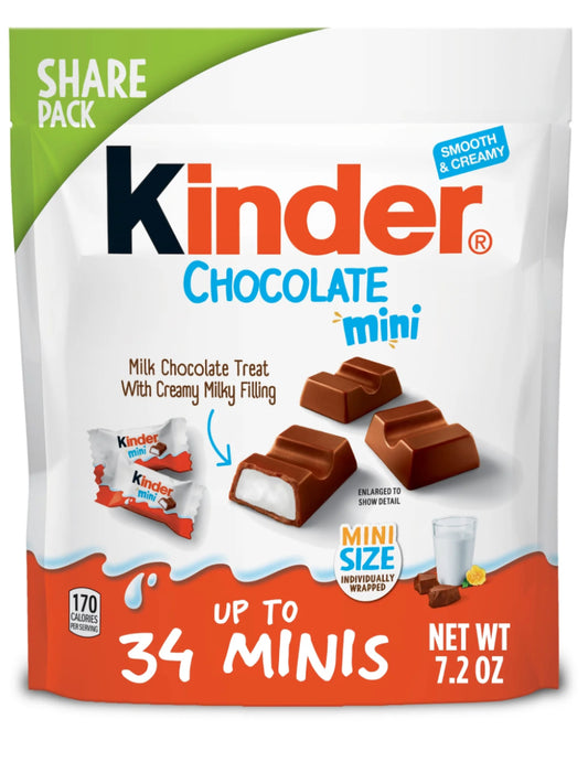 Kinder Chocolate Mini, Barras de Chocolate con Leche, Dulces Envueltos Individualmente, hasta 34 Minis