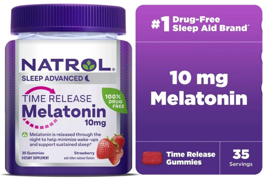 Natrol® Melatonin de Liberación Prolongada 10 Mg, Gomitas para Dormir para Adultos, Gomitas con Sabor a Fresa, 35 Porciones