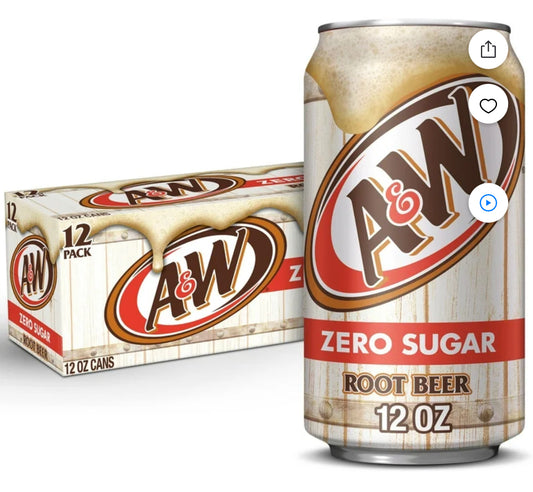 A&W Zero Sugar Refresco de Cerveza de Raíz, 12 fl oz, Paquete de 12 Latas