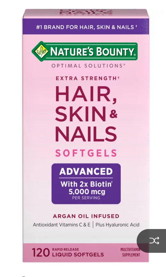 Nature's Bounty Biotin, Hair Skin and Nail Vitamins, Softgels, 120 Ct