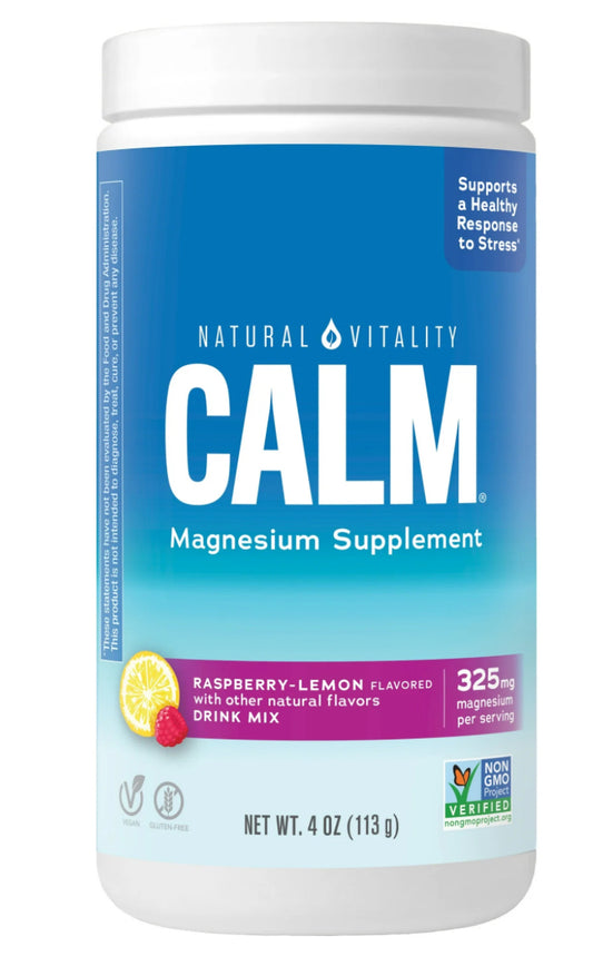 Natural Vitality CALM Bebida en Polvo con Magnesio para Mejorar el Estado de Ánimo, Frambuesa y Limón, 4 oz