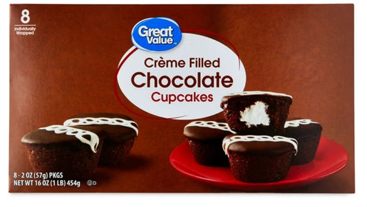 Great Value Creme Filled Chocolate Cupcakes, 16 oz, 8 Count