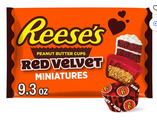 Reese's Miniatures Milk Chocolate and Red Velvet Flavored Creme Peanut Butter Cups Valentine's Candy, Bag 9.3 oz