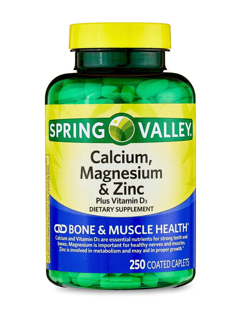 Spring Valley Calcium, Magnesium & Zinc Plus Vitamin D3 Coated Caplets, 250 Count