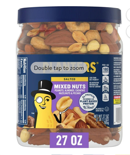 PLANTERS Salted Mixed Nuts, Party Snacks, Plant-Based Protein, 27 oz Canister