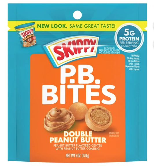 SKIPPY PB Bites Snack Doble de Mantequilla de Maní, Bolsa de Plástico Resellable de 6 oz