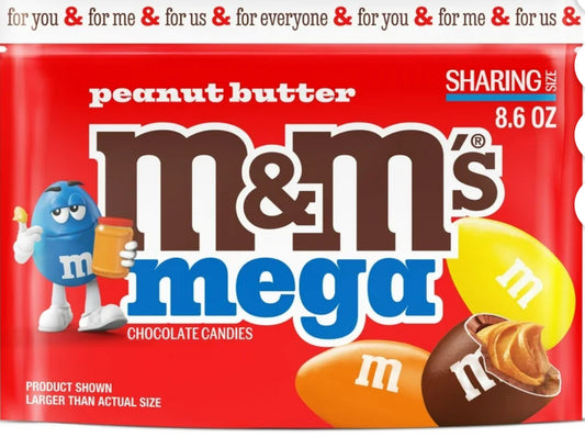 M&M's Mega Caramelo de Chocolate con Mantequilla de Maní Tamaño Compartido: Bolsa de 8,6 Oz