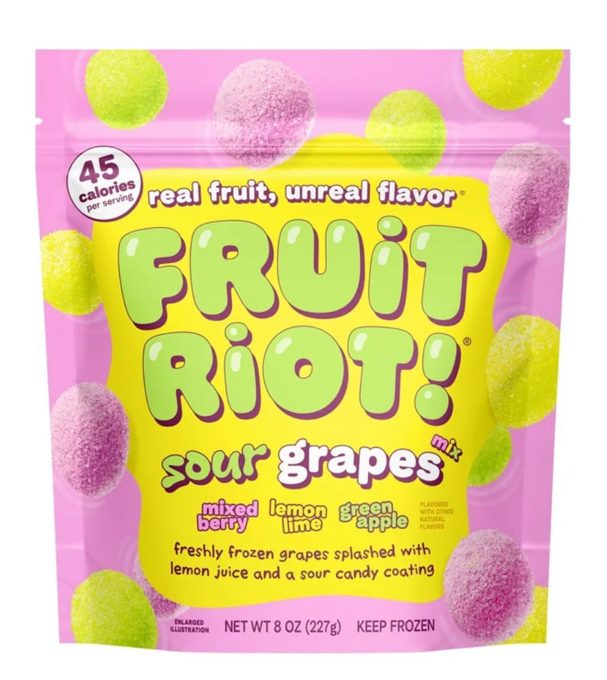 Fruit Riot Uvas Mixtas de Caramelo Agrio Hechas con Fruta Real, 8 Oz