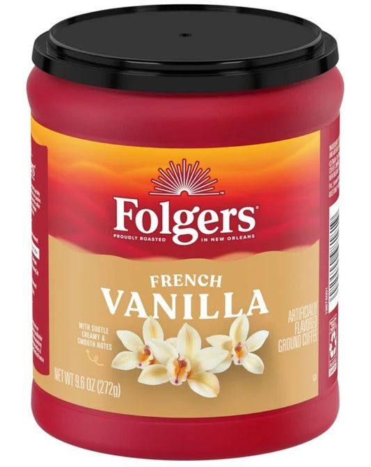 Folgers French Vanilla Artificially Flavored Ground Coffee, Medium Roast, 9.6 oz. Canister