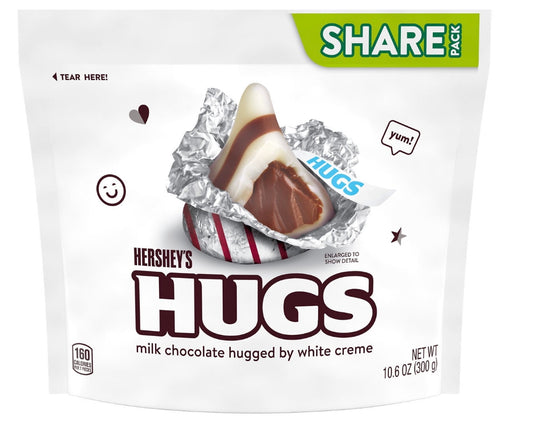 Hershey's Hugs Milk Chocolate and White Creme Candy, Share Pack 10.6 oz