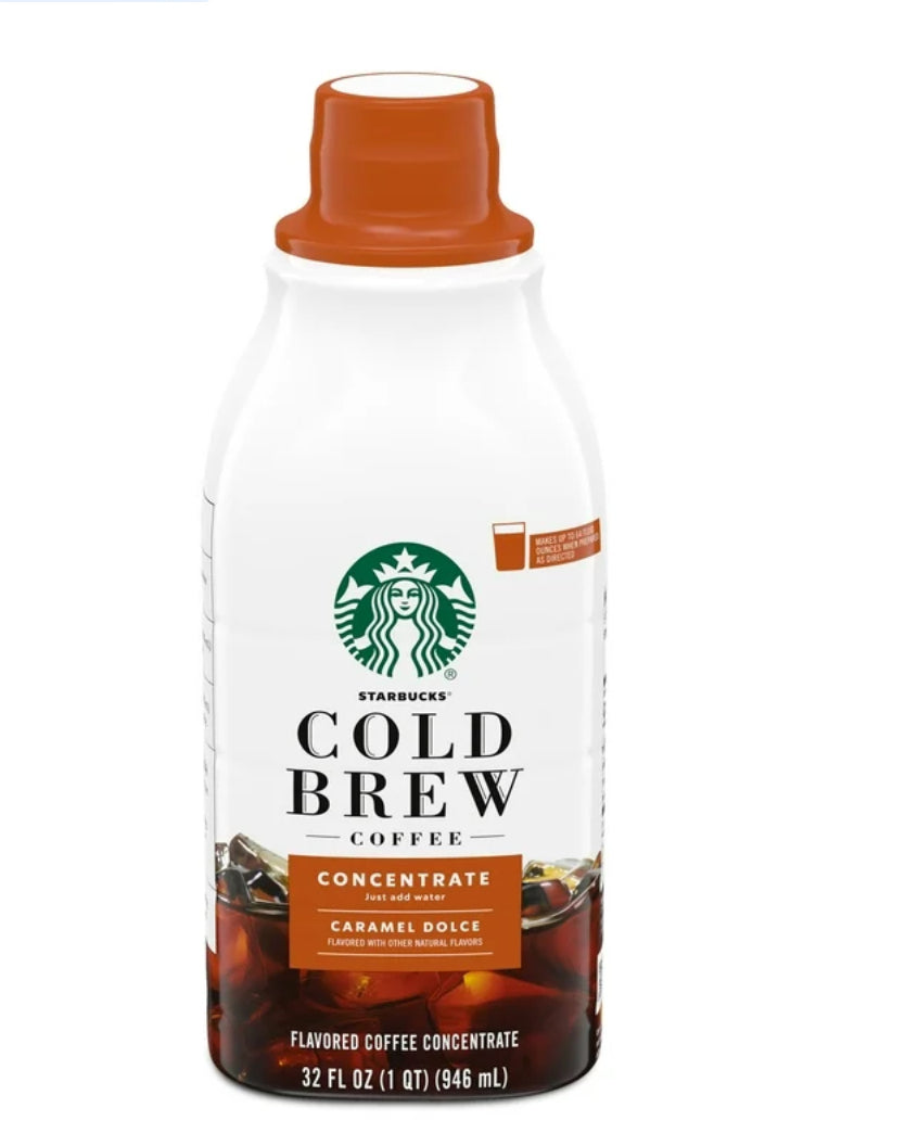 Starbucks Caramel Dolce Naturally Flavored, Bottled Cold Brew Coffee Concentrate Drink, 32 oz