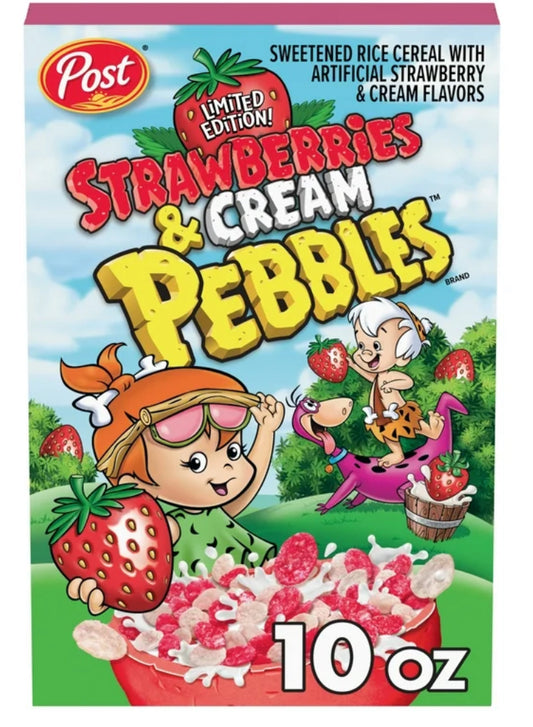 Post Fruity PEBBLES Strawberries and Cream Cereal, Gluten-Free, Rice Cereal, Crunchy 10 oz Box