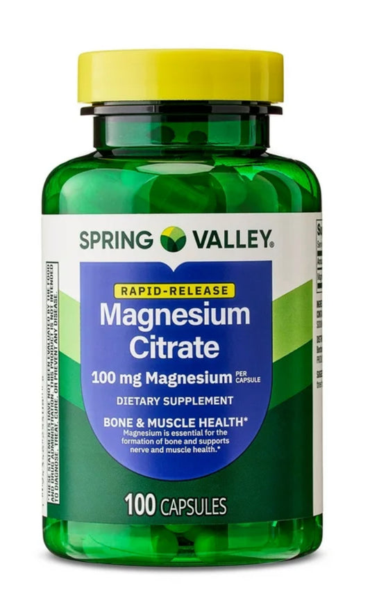 Spring Valley Cápsulas de Suplemento Dietético de Bone Health con Citrato de Magnesio de Liberación Rápida, 100 mg, 100 Unidades
