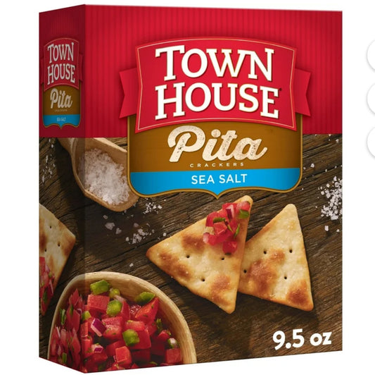 Town House Pita Sea Salt Oven Baked Crackers, Lunch Snacks, 9.5 oz