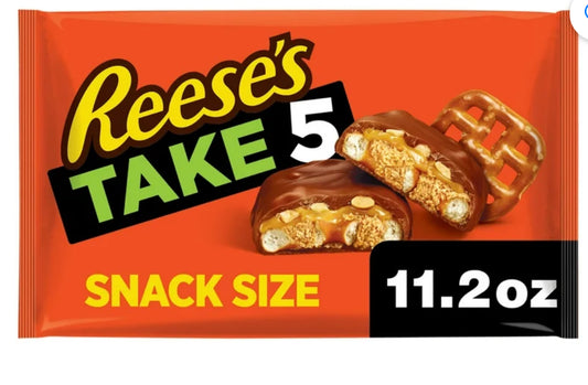 Reese's Take 5 Pretzel, Peanut and Chocolate Snack Size Candy, Bag 11.25